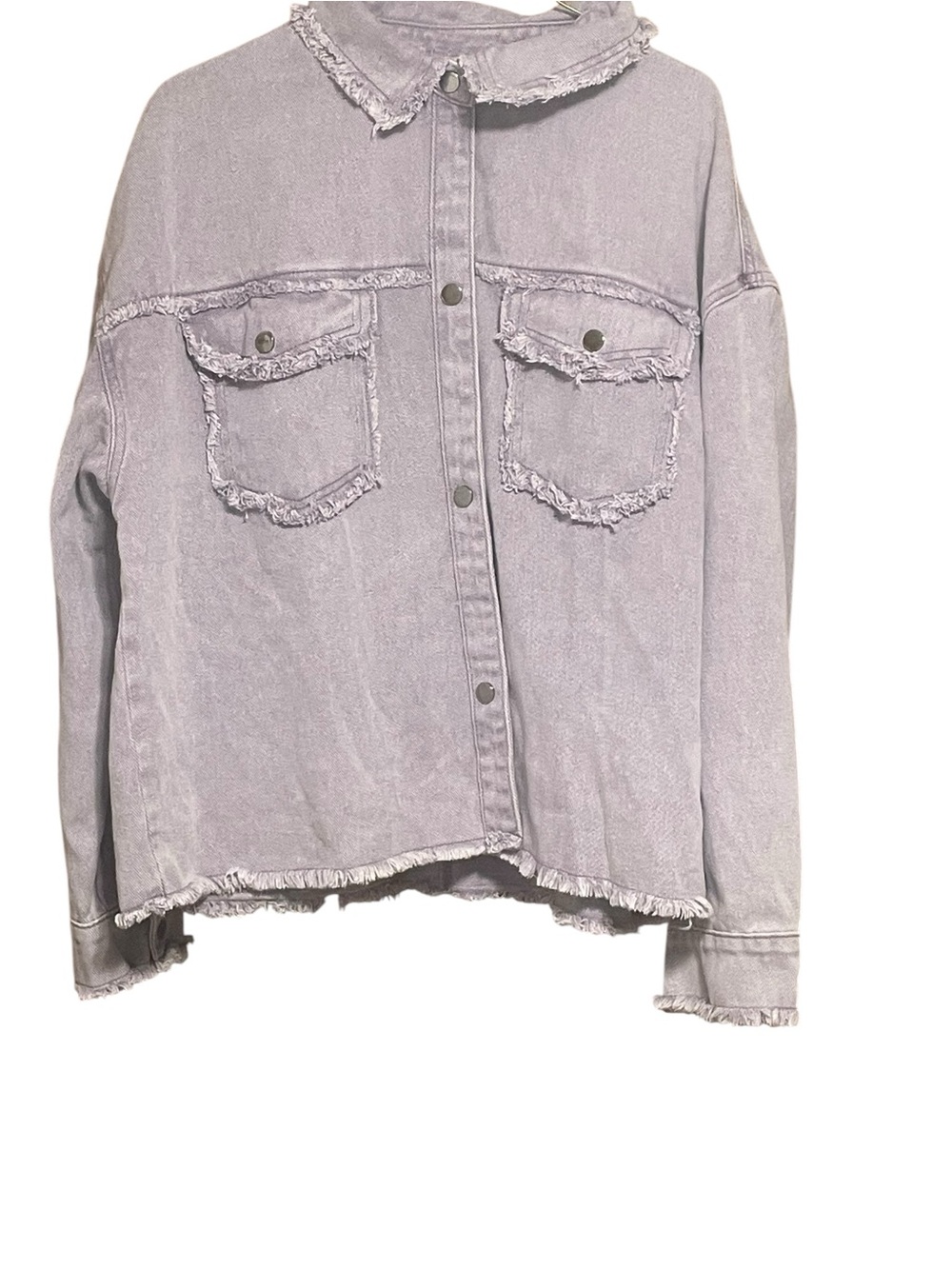Vintage old school Lavender Frayed-Trim Denim Jacket